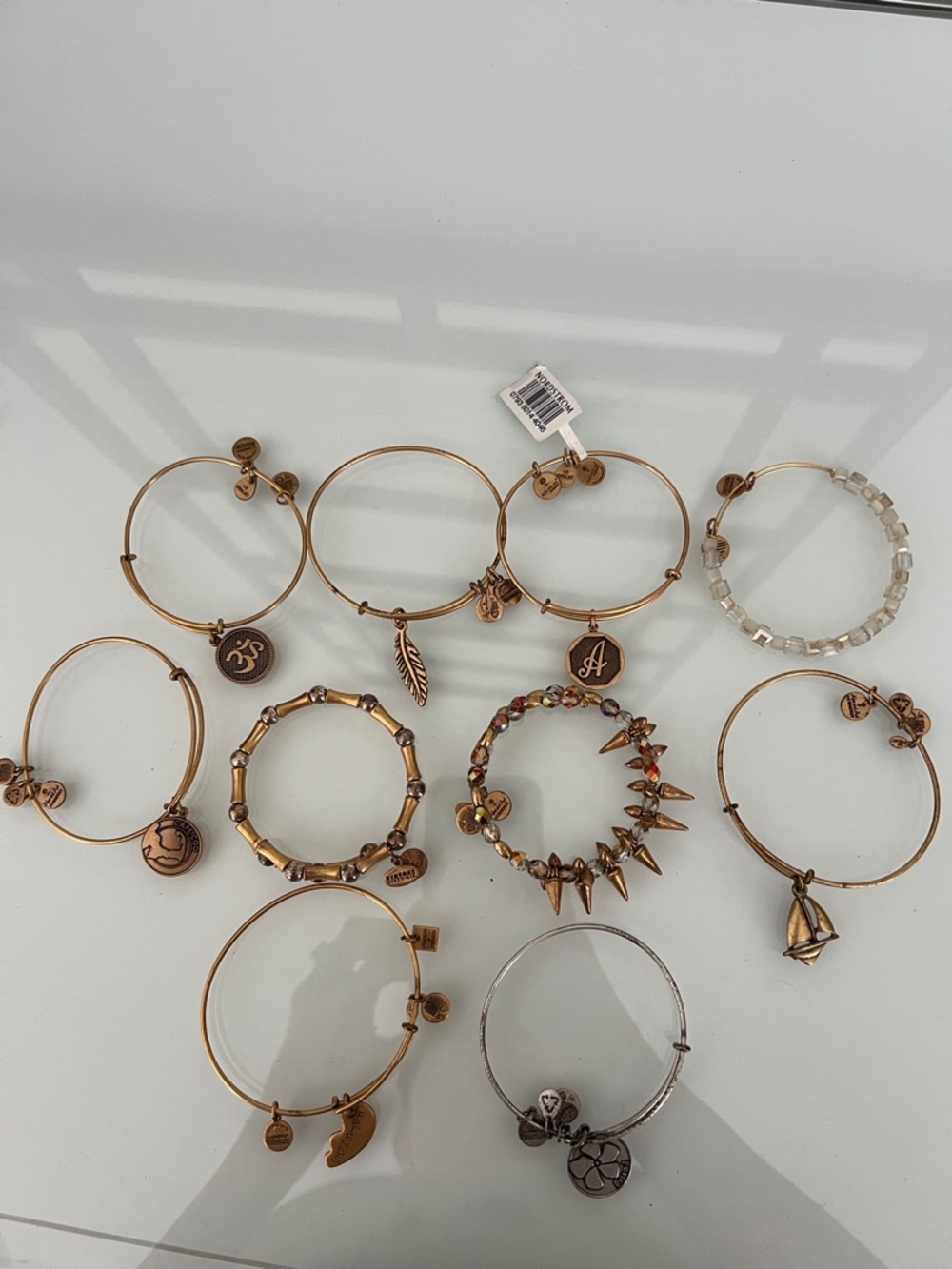 Alex and Ani Mixed Charm and Bead Bangle Bracelet Set - Gold & Silver (10)
